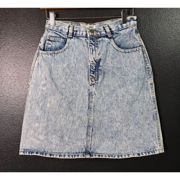 Palmetto'S Dresses & Skirts - Vintage 90s 80s Women's Palmettos Light Acid Wash Denim Skirt Flawed Pockets & B